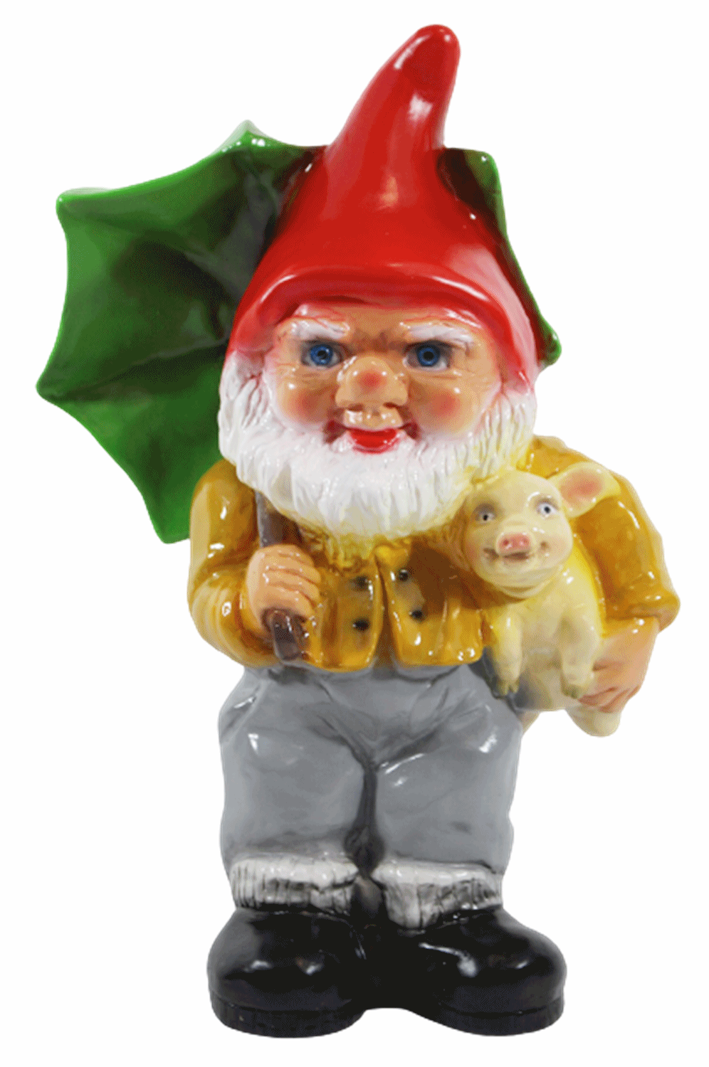 Gartenzwerg Deko Garten Figur Zwerg stehend mit Glücksschwein und Schirm aus Kunststoff H 34 cm