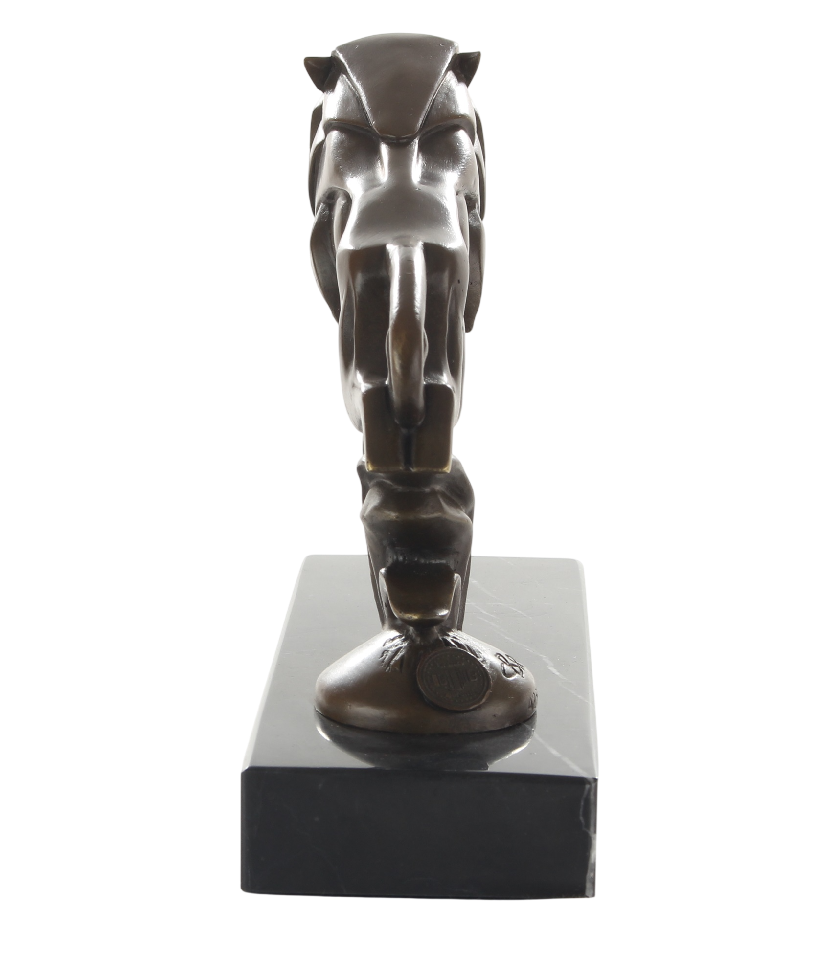 Kühlerfigur Löwe im Angriff, Bronzefigur auf Marmorsockel, Höhe 16,9 cm
