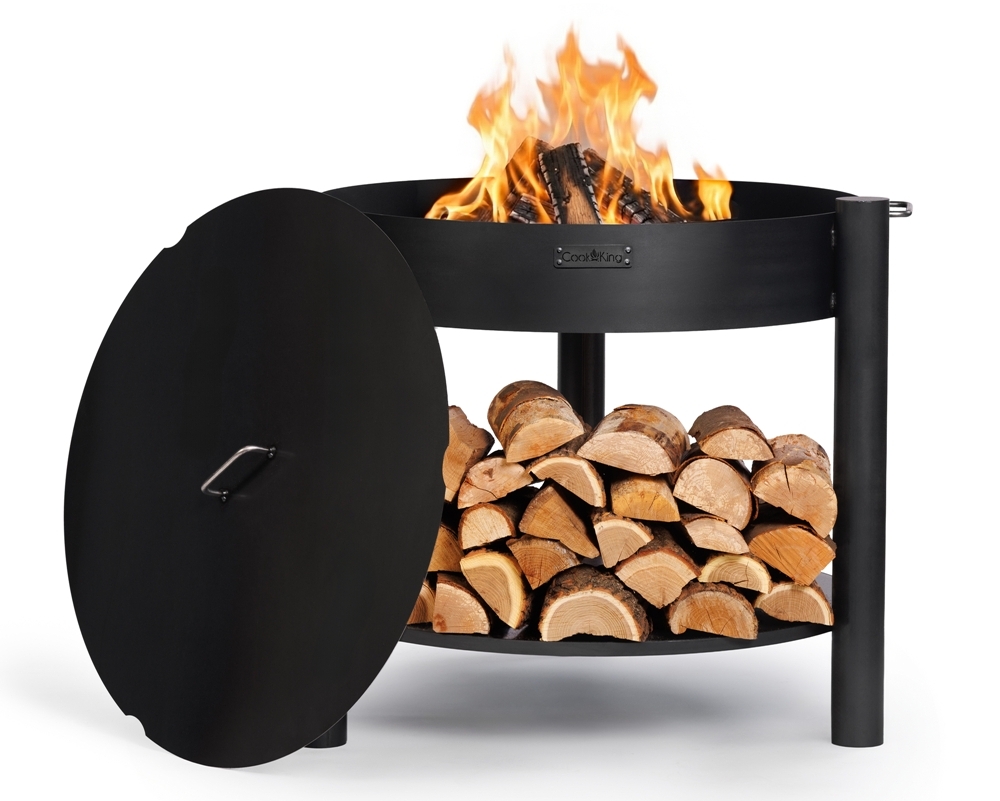 Feuerschale 80 cm mit Deckel Montana high – Feuerstelle & Grill für Garten und Terrasse, Naturstahl