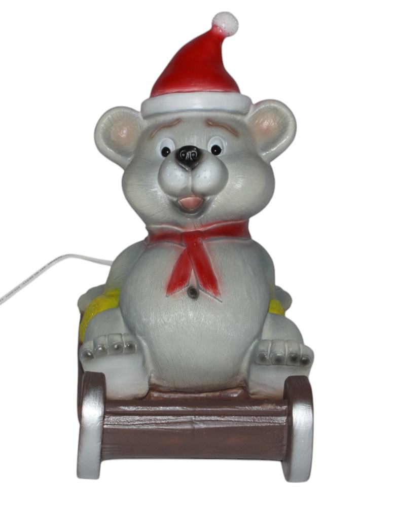 Figur-Leuchte Bär auf Schlitten – Dekolampe Nachtlicht, grau, 31 cm, mit Beleuchtung inkl. Trafo