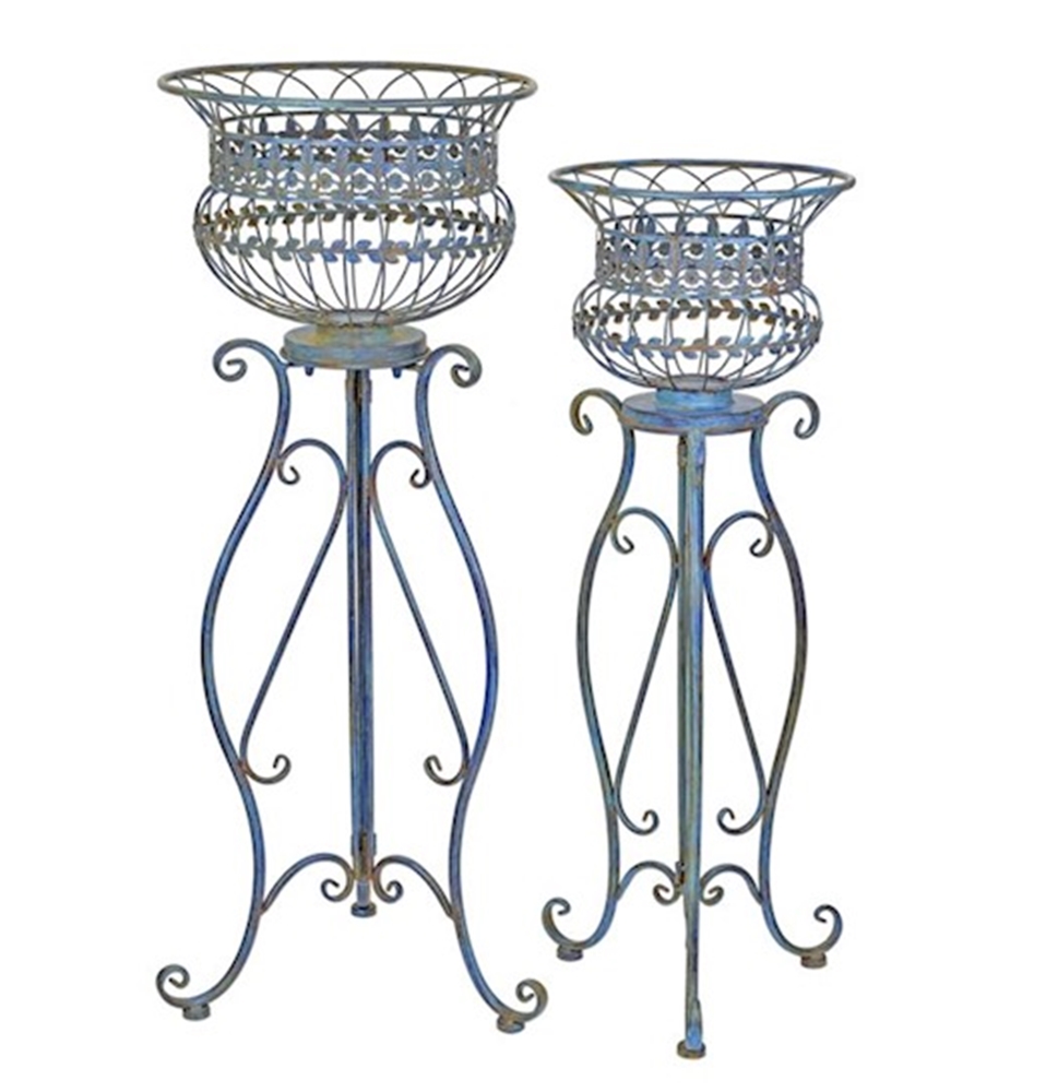 Pflanzenständer Set 2 Stück Blau H 100 cm aus Eisen