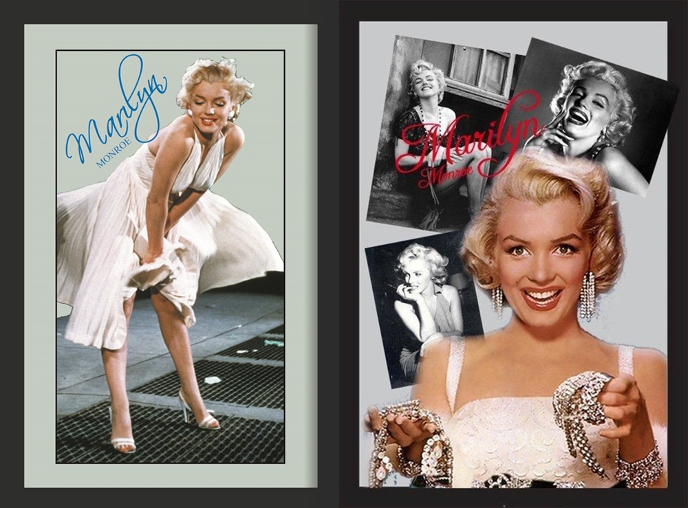 Set: 2 Spiegelbilder Marilyn Monroe 30x20 cm Wandbilder Hinterglasdruck mit schwarzem Rahmen