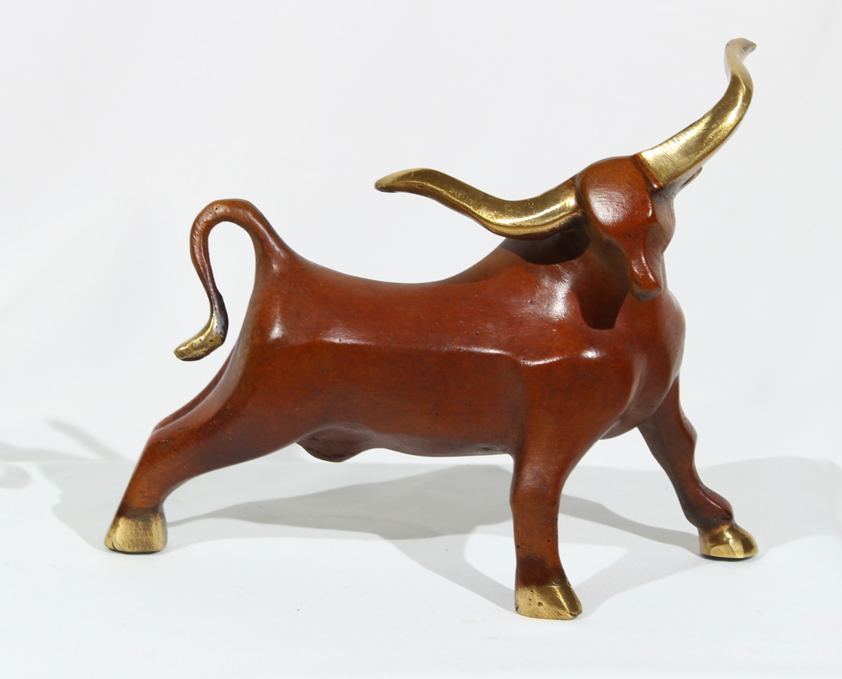Bronzefigur Bronzeskulptur Bronze Moderner Stier Angriff H 17 cm Dekofigur Abstrakte Skulptur