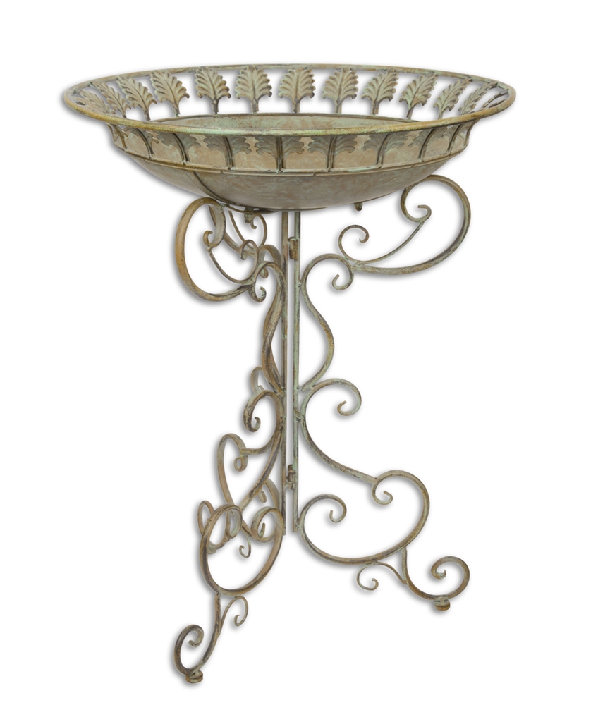 Jugendstil Vogeltränke mit Ständer aus Eisen - Romantische Gartendeko Vogelbad, Höhe 67,5 cm