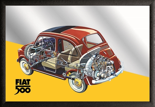 Set: 2 Spiegelbilder Fiat 500 Oldtimer 20x30 cm Vintage Wandbilder Hinterglasdruck mit Rahmen