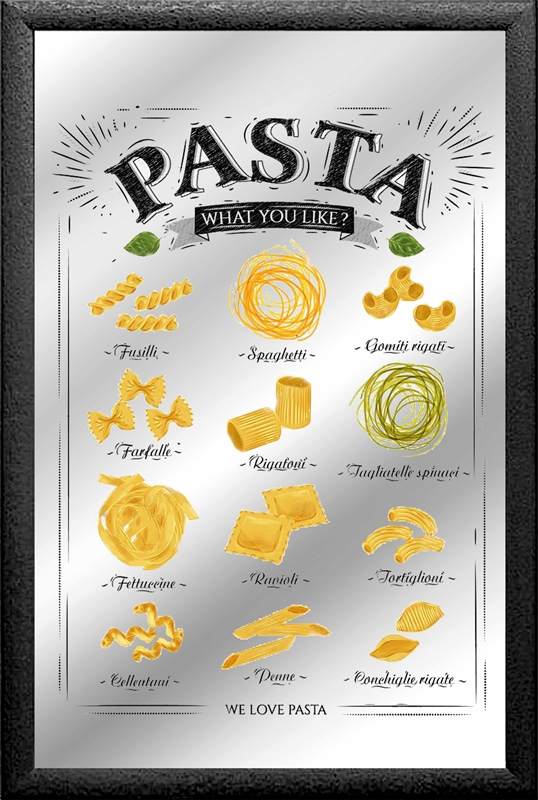 Set: 2 Spiegelbilder Italian Food Pasta Wine Deko 30x20 cm Hinterglasdruck mit schwarzem Rahmen