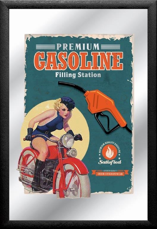 Set: 2 Spiegelbilder Garage Retro Bild Gasoline Benzin Pin-Up 30x20 cm Wandbilder Hinterglasdruck