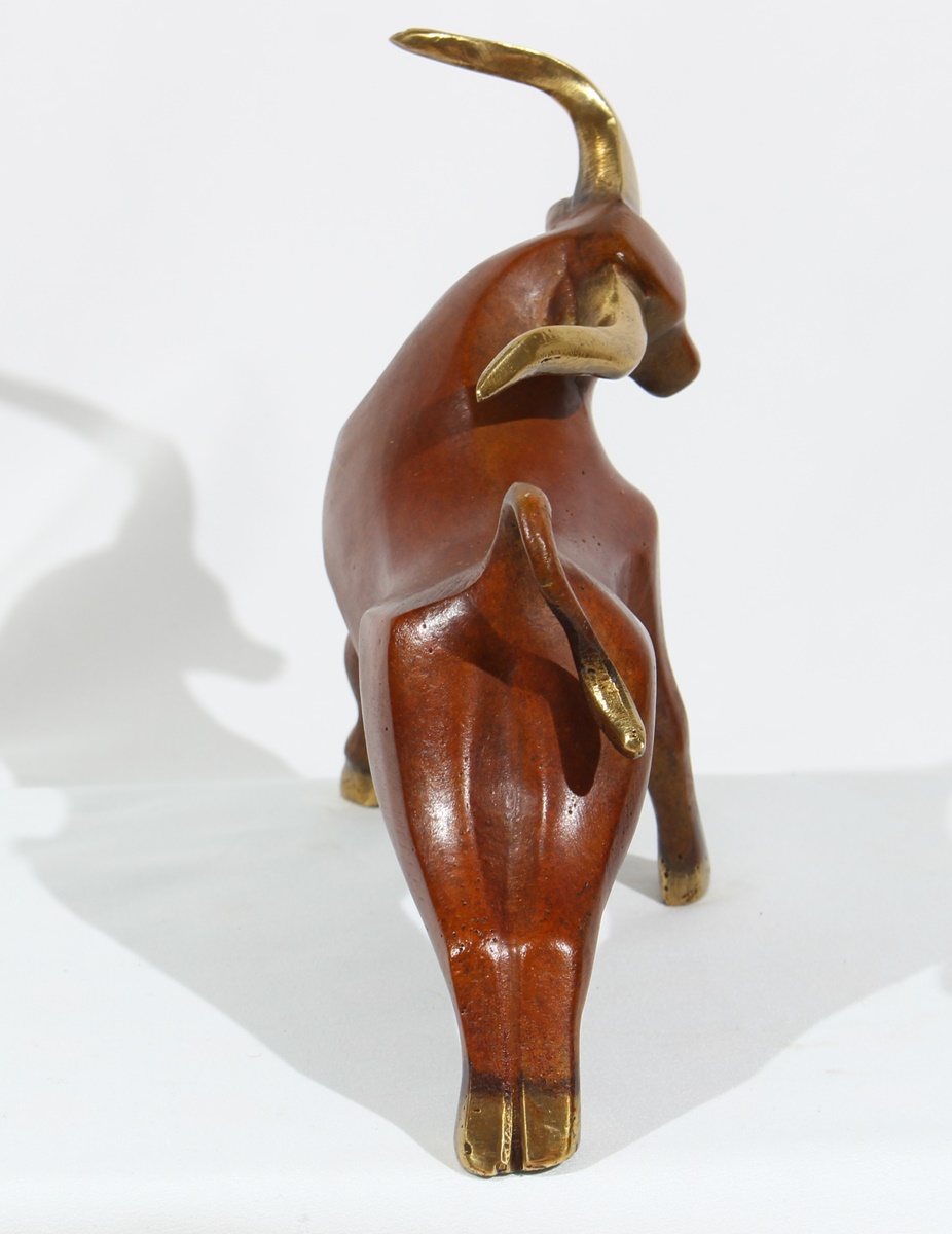 Bronzefigur Bronzeskulptur Bronze Moderner Stier Angriff H 17 cm Dekofigur Abstrakte Skulptur