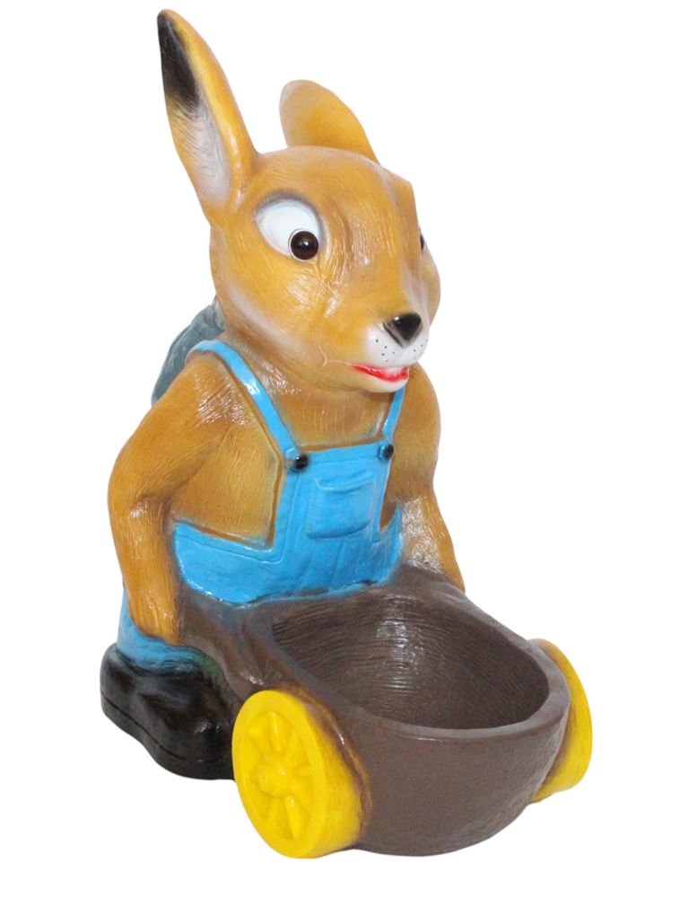 Osterhasen mit Karre und Korb Satz 2 Stück Gartenfiguren zum Bepflanzen Kunststoff Höhe 38-40 cm