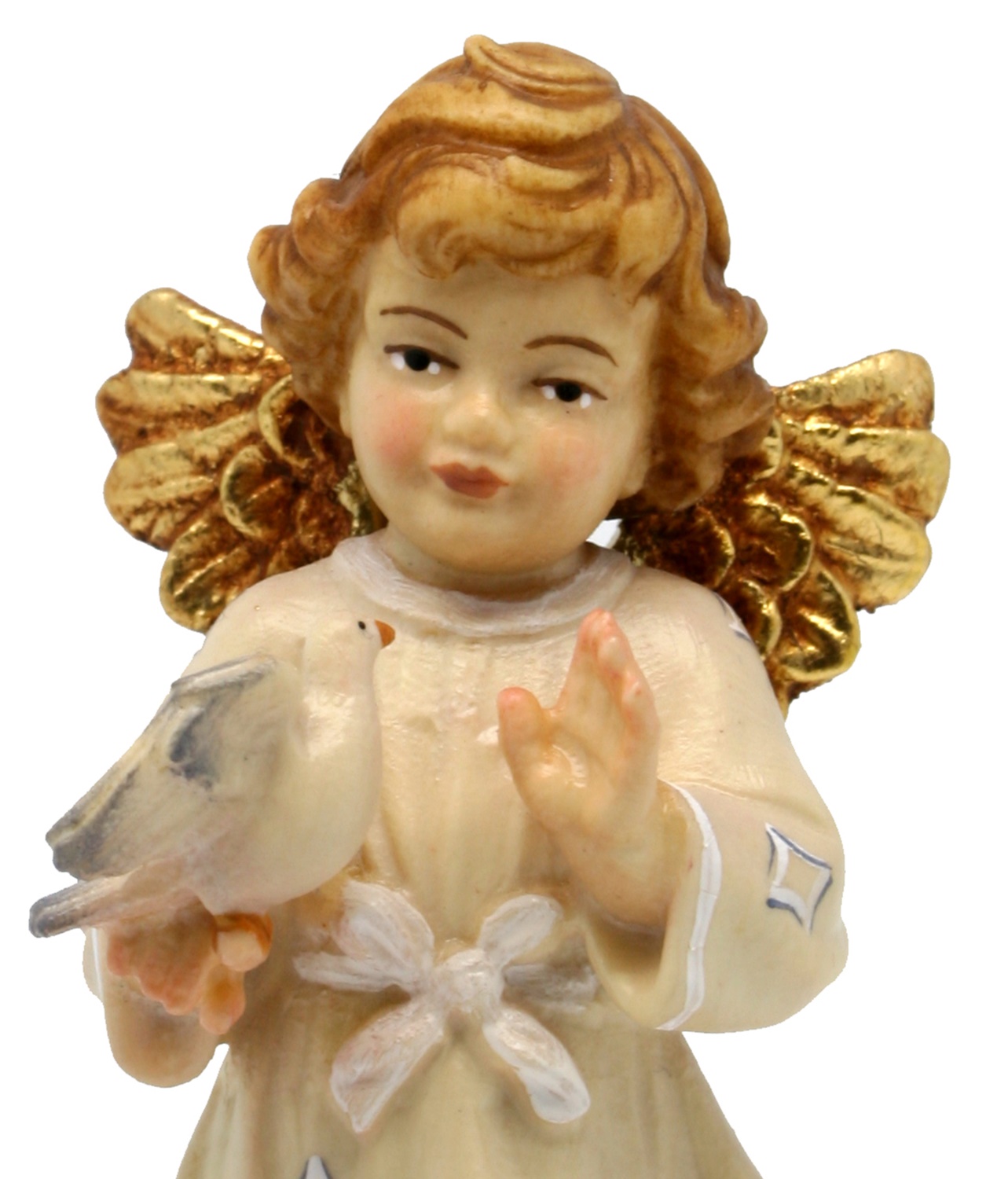 Schutzengel mit Taube H 12 cm Engel mit weißem Kleid Holzfigur Deko Holzstatue Statue aus Ahornholz