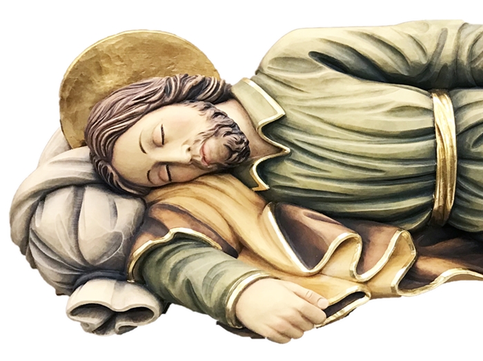 Heiligenfigur Heiliger Josef liegend, schlafend L 12 cm Josef Holzfigur Statue aus Ahornholz