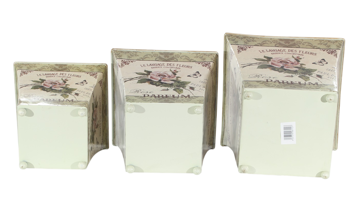 Übertöpfe 3er-Set Metall – Rose Parfum Landhaus Provence Stil Metalltöpfe H 16,5–22 cm