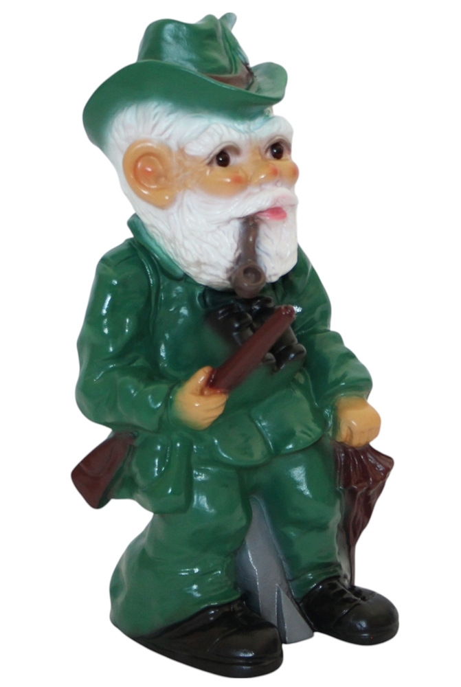 Gartenzwerg Deko Garten Figur Zwerg Förster stehend Flinte und Pfeife aus Kunststoff H 32 cm