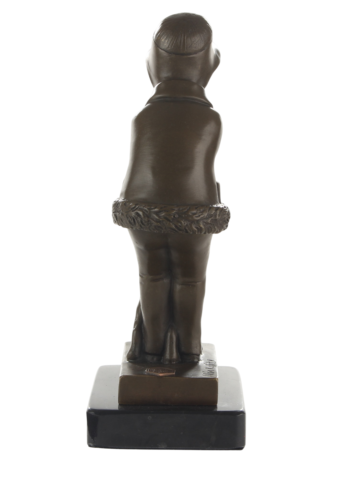 Bronzeskulptur junges Mädchen mit Hund an der Leine auf Marmorsockel, Höhe 21,3 cm