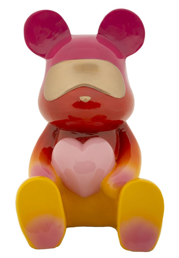 Sitzender Regenbogen-Bär mit Herz – warm leuchtende Dekofigur aus Polyresin für Wohnraum und Kinderzimmer H 32 cm