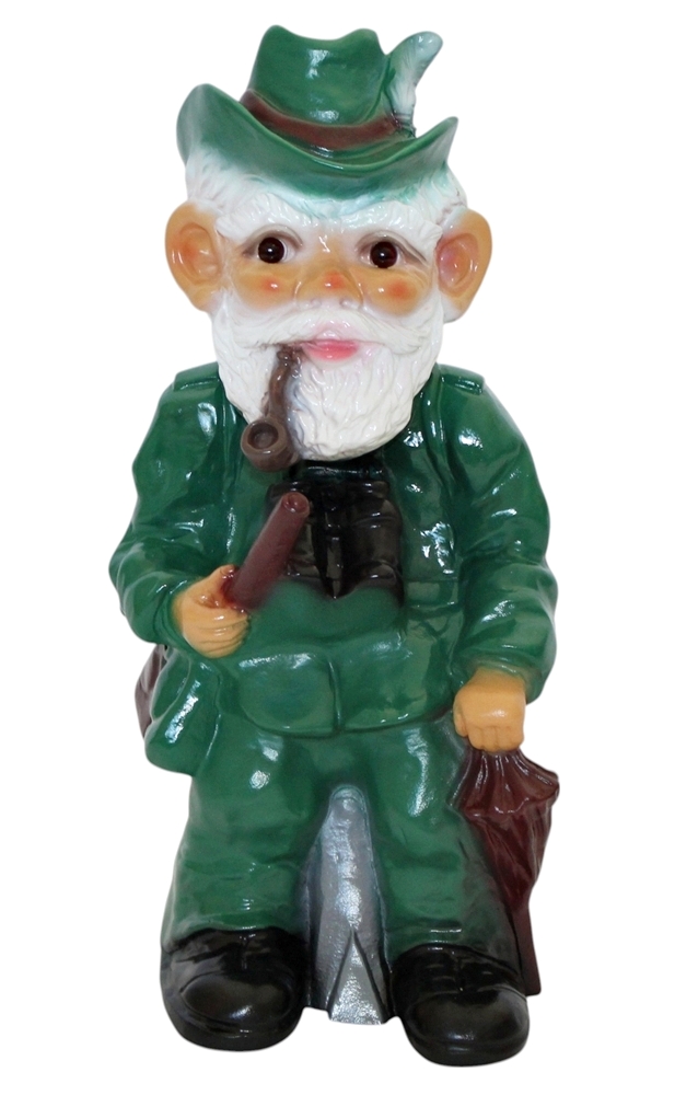 Gartenzwerg Deko Garten Figur Zwerg Förster stehend Flinte und Pfeife aus Kunststoff H 32 cm