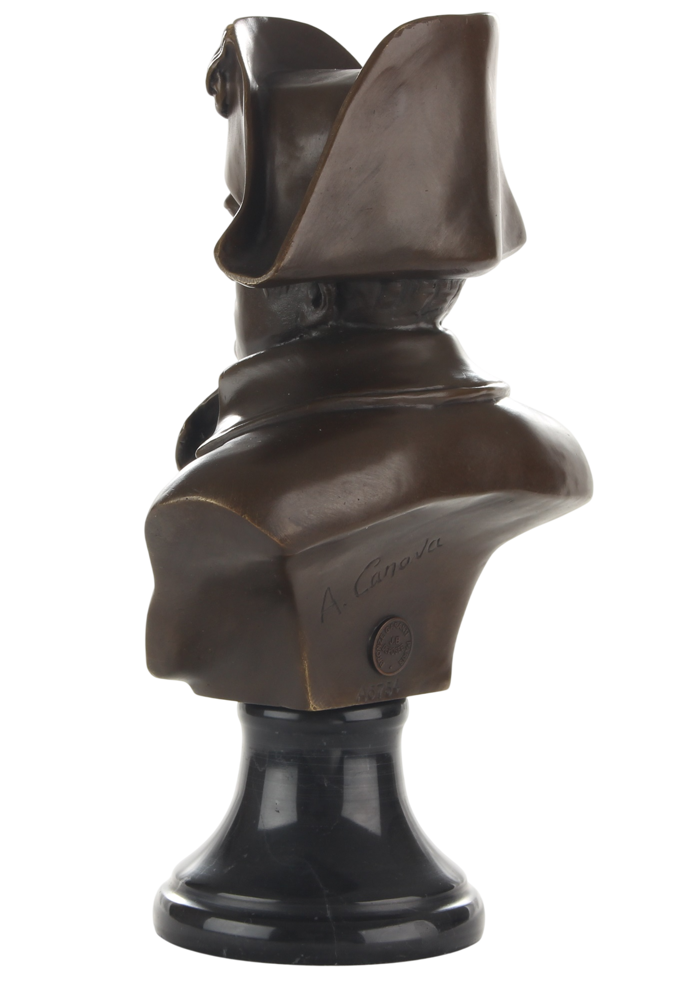 Bronzeskulptur Napoleon Bonaparte, Männerbüste auf Marmorsockel, Höhe 24,9 cm