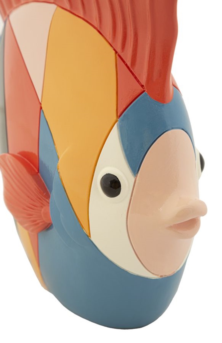 Dekofigur Fischfigur abstrakter schwimmender bunter Fisch Skulptur mit kubistischem Motiv H 25 cm