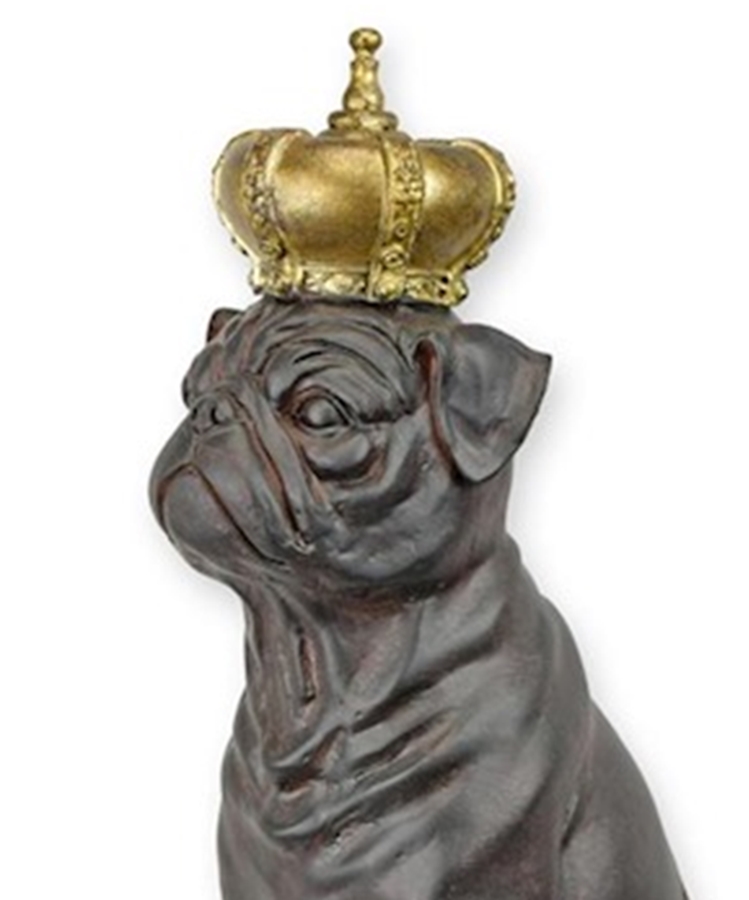 Dekofigur Mops mit Krone Höhe 28,5 cm Figur aus Resin Dekoration Statue Skulptur