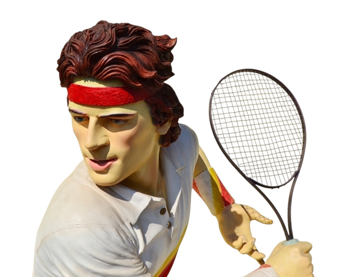 Dekofigur Deko Figur Tennisspieler mit Tennisschläger H 185 cm stehend aus Resin