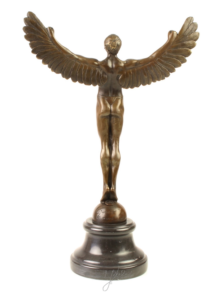 Bronzefigur Bronzeskulptur Bronze Ikarus auf Marmorsockel H 40 cm Griechische Mythologie Figur