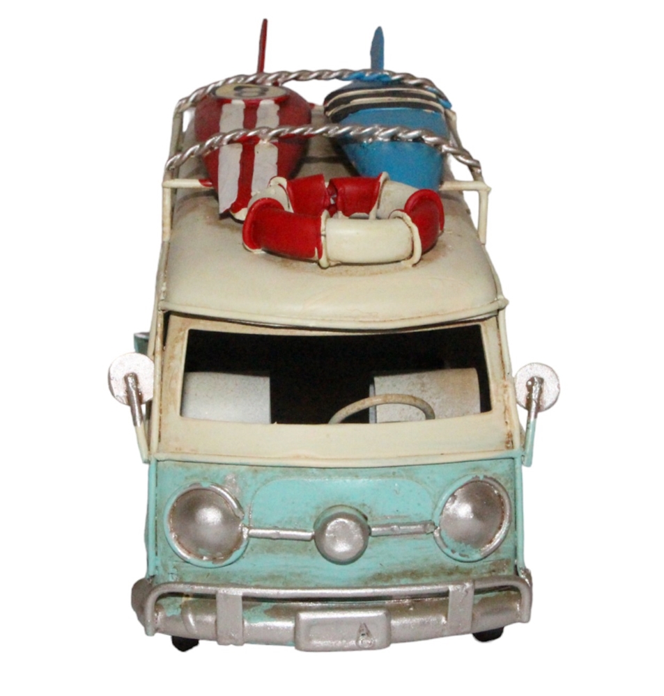 Blechauto Deko Nostalgie Modellauto Oldtimer Surfer Bulli in hellblau L 17 cm aus Blech