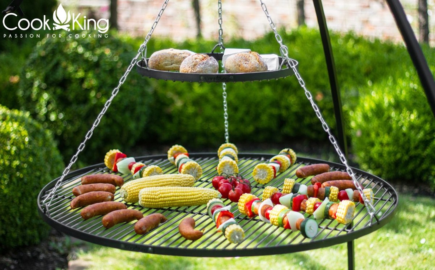 Schwenkgrill H 200 cm mit Doppelrost aus Rohstahl 80 cm + 40 cm Dreibein Grill Tripod Grillen