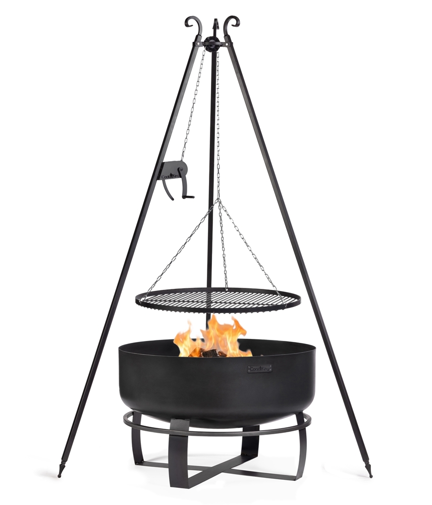 Schwenkgrill Set mit Feuerschale „VIKING“ XXL Ø 80 cm – Dreibein 180 cm, Grillrost Ø 70 cm & Kurbel