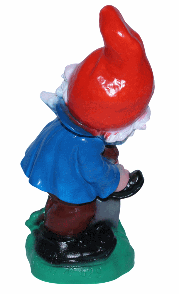 Gartenzwerg stehend auf Kilometer-Stein Figur Zwerg H 27 cm Gartenfigur aus Kunststoff