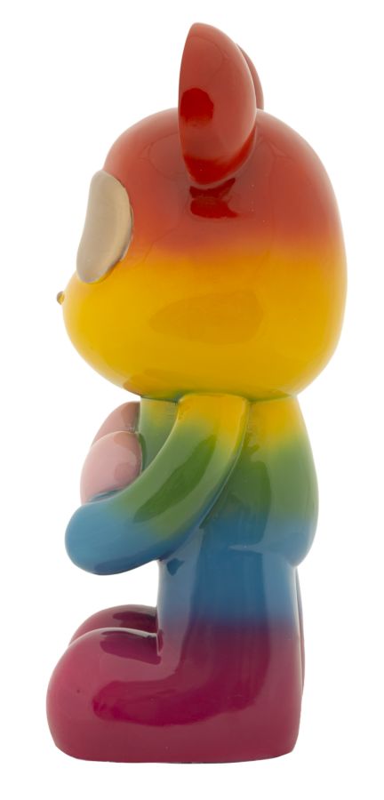Bär mit Herz in Regenbogenfarben – ausdrucksstarke Dekofigur aus Polyresin für Wohnraum und Wintergarten H 42,5 cm