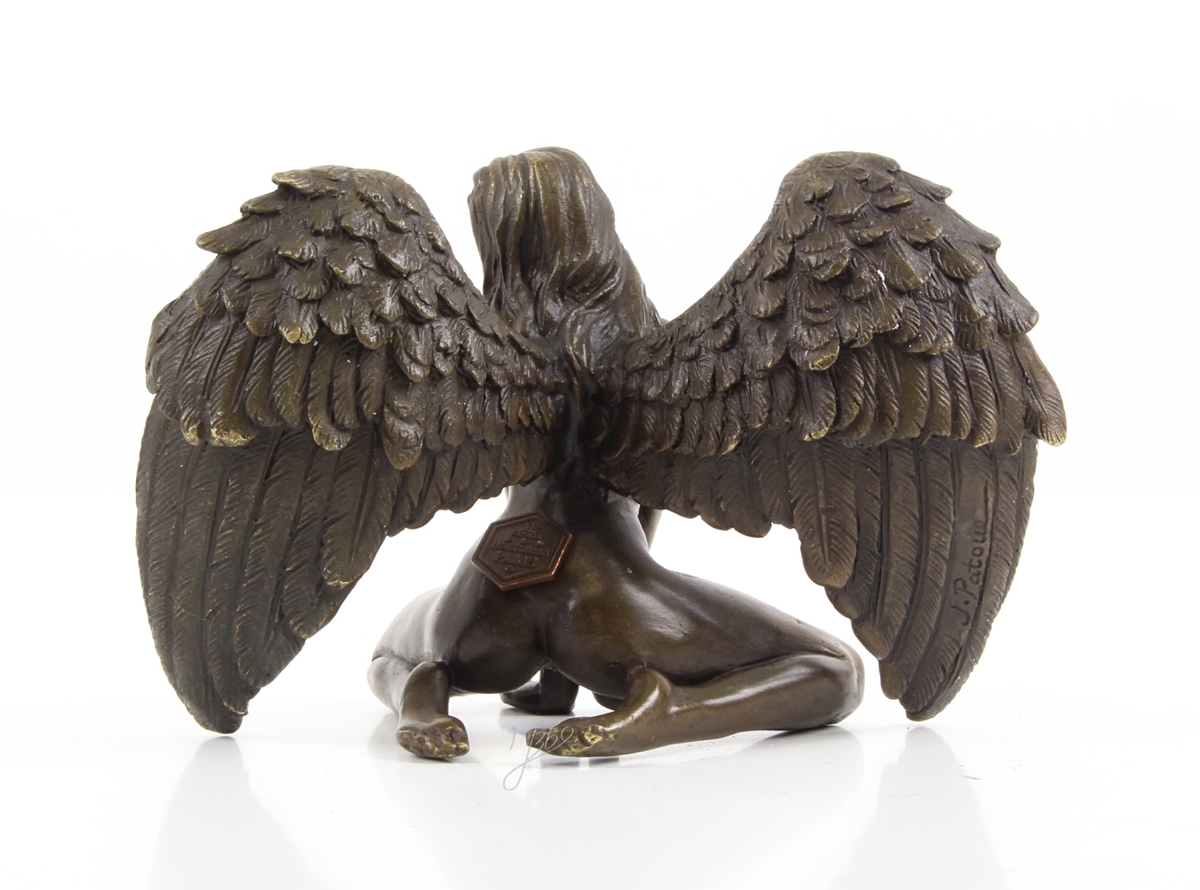 Bronzefigur Bronzeskulptur Bronze Erotischer Engel H 9 cm kniend Bronze Figur
