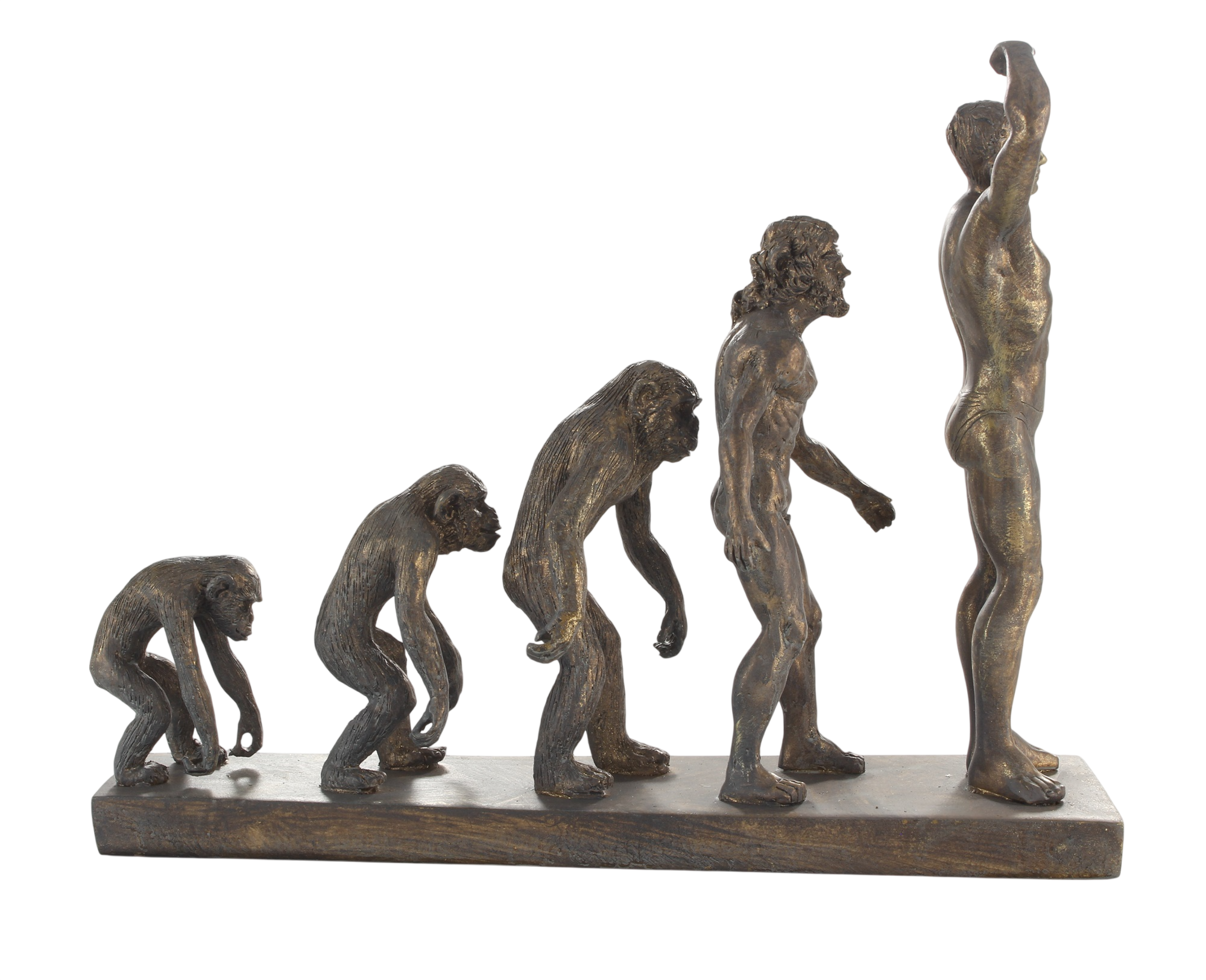 Skulptur Evolution des Menschen vom Affen zum Menschen – Resin bronzefarben, Länge 32,6 cm