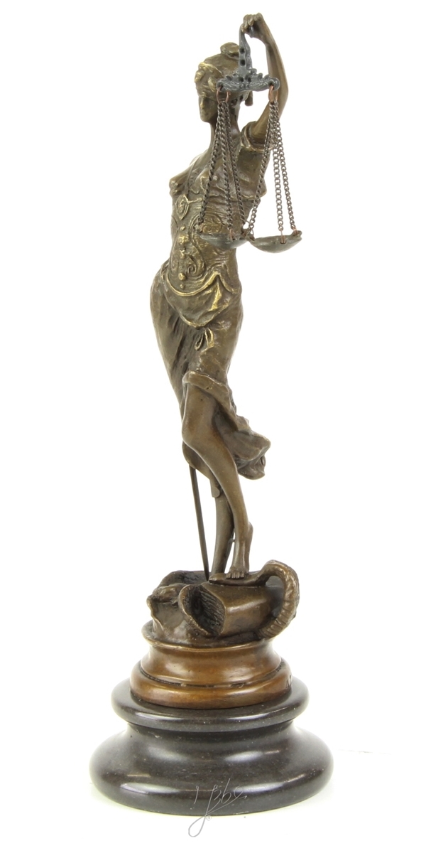 Bronzefigur Bronzeskulptur Bronze Justitia auf Steinsockel H 23,5 cm Göttin der Gerechtigkeit Figur