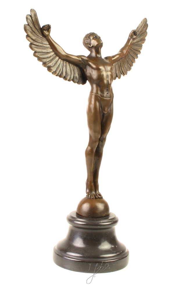 Bronzefigur Bronzeskulptur Bronze Ikarus auf Marmorsockel H 40 cm Griechische Mythologie Figur