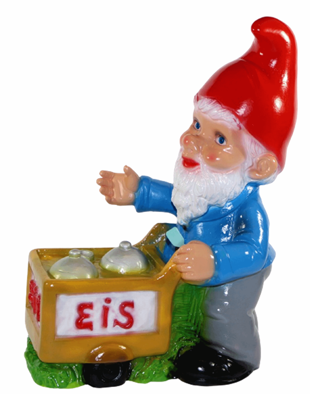Gartenzwerg Deko Garten Figur Zwerg Eisverkäufer mit mobiler Eisdiele stehend aus Kunststoff H 35 cm