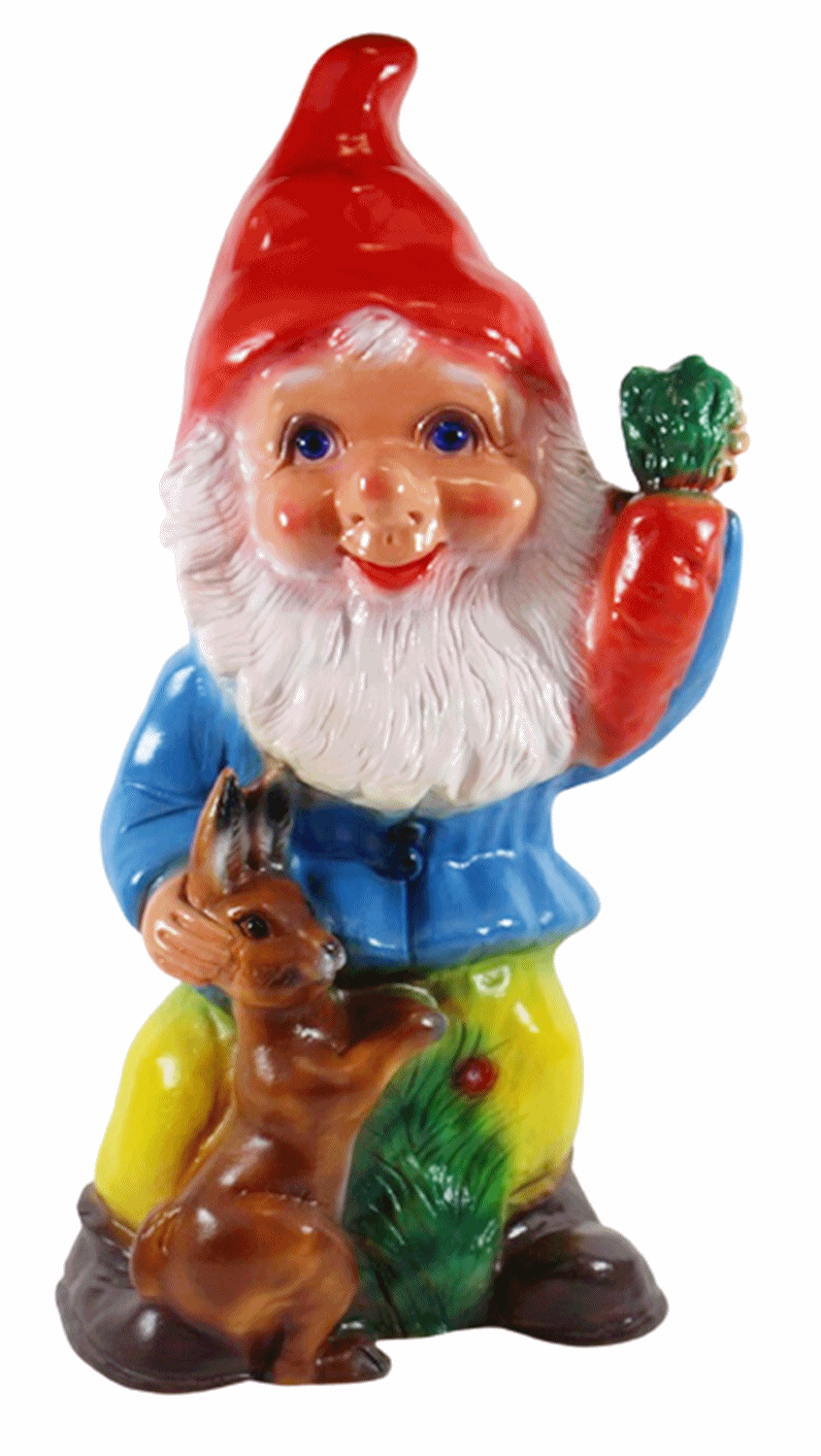 Gartenzwerg Deko Garten Figur Zwerg mit Hase und Karotte stehend aus Kunststoff Höhe 43 cm