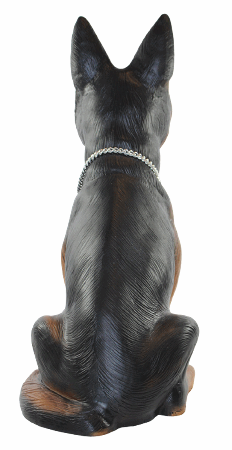 Deko Garten Figur Tierfigur Schäferhund mit Kette Hund klein sitzend aus Kunststoff Höhe 39 cm