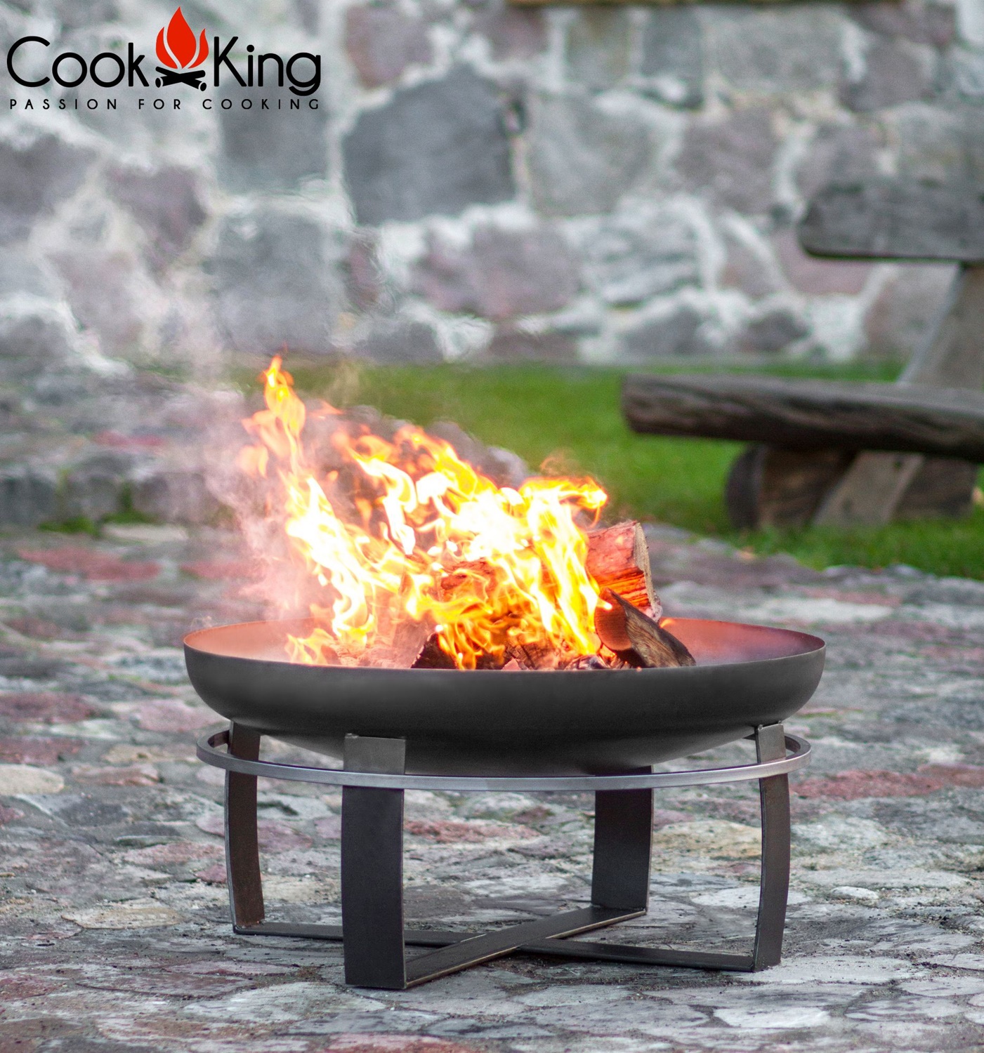 Feuerschale "Viking" Ø 80 cm Feuerstelle für Garten aus Stahl Feuerkorb als Wärmequelle oder Grill