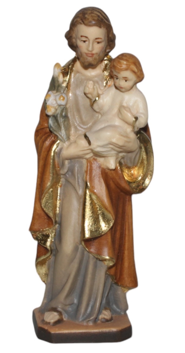 Heiligenfigur Heiliger Josef H 15 cm Josef mit Jesuskind und Lilie Holzfigur Statue aus Ahornholz