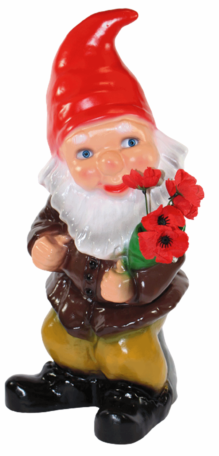 Gartenzwerg Deko Garten Figur Zwerg stehend mit Blumenstrauß in der Hand aus Kunststoff H 45 cm