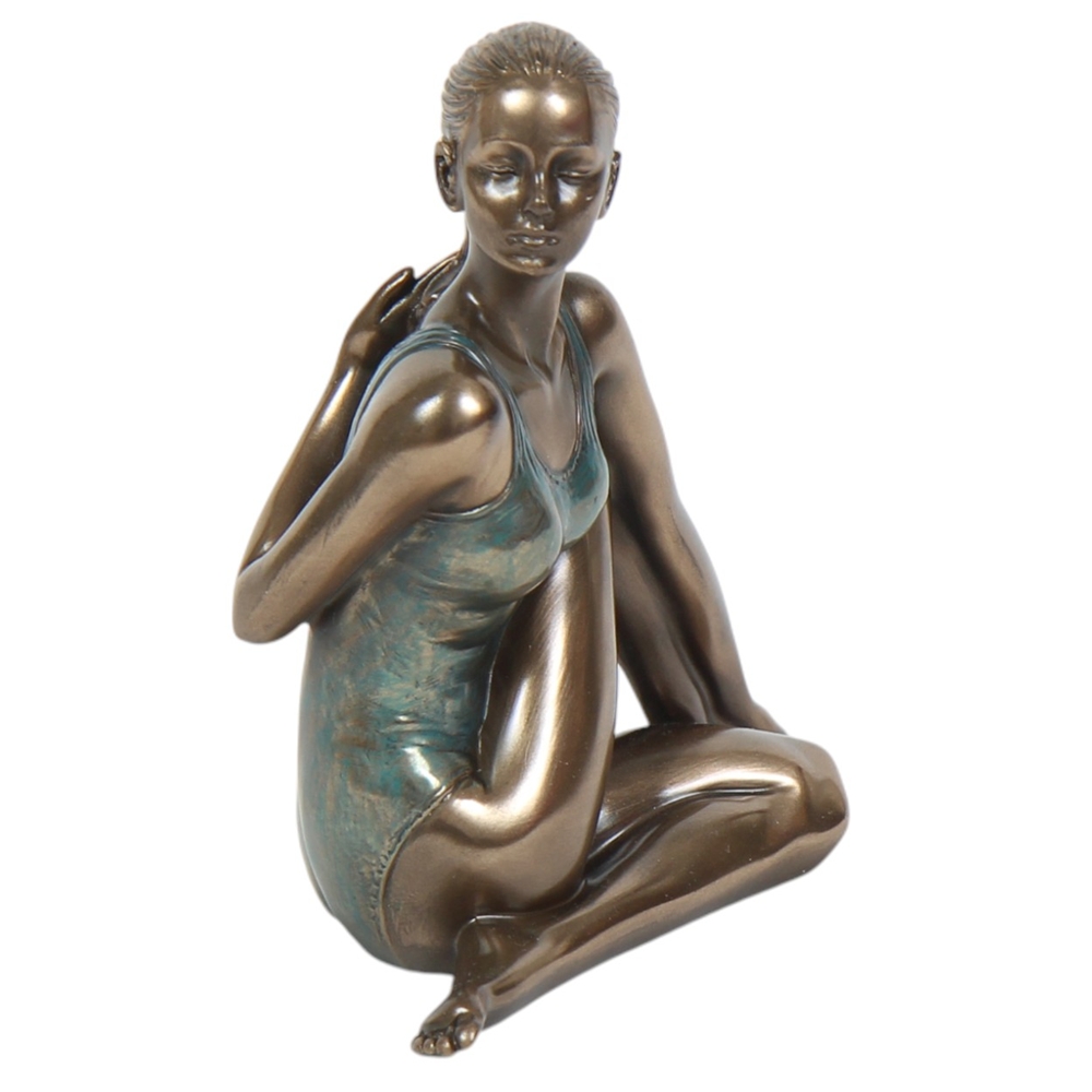 Body Talk Figur junge Frau Yoga H 13 cm Statue Pose Ardha Matsyendra-asana Bronze-Optik
