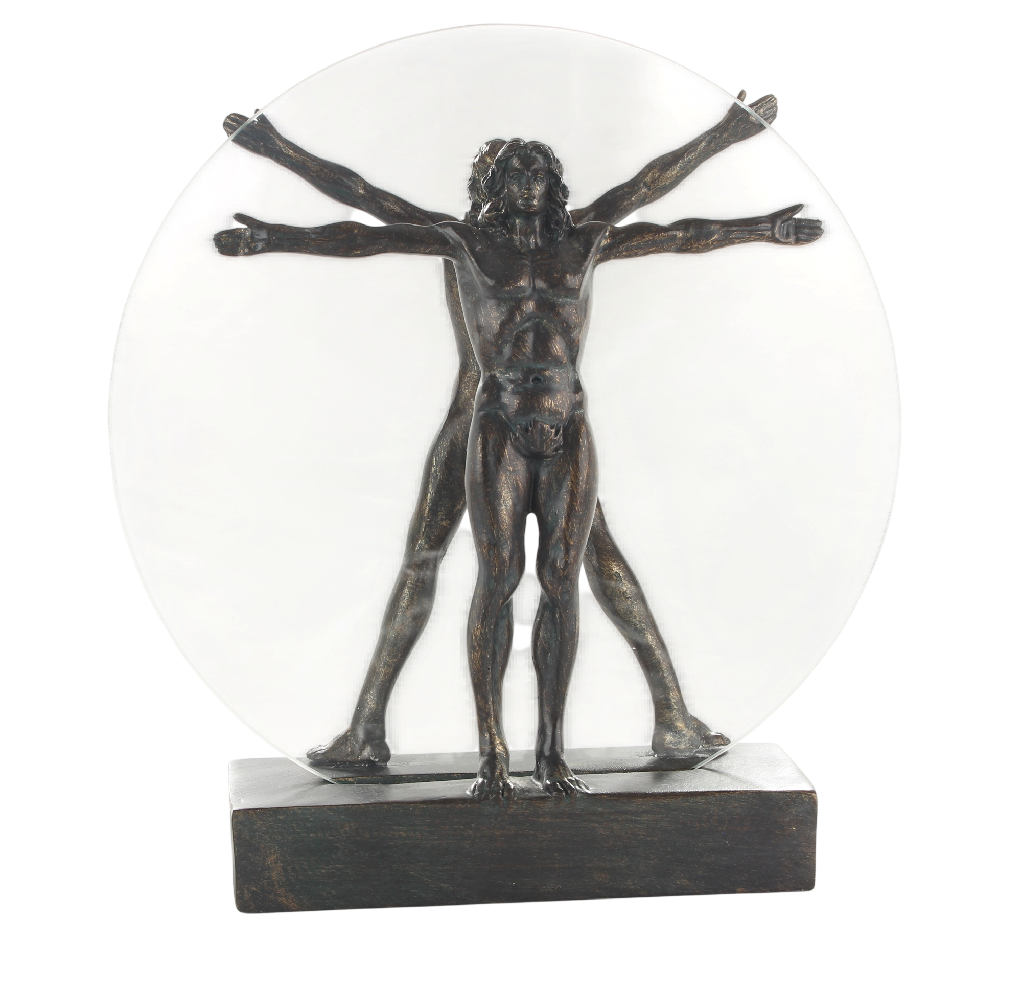 Skulptur Vitruvianischer Mensch nach Leonardo da Vinci – Resin mit Glasscheibe, Höhe 27,3 cm