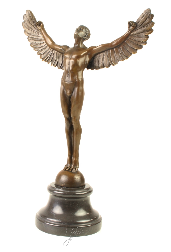 Bronzefigur Bronzeskulptur Bronze Ikarus auf Marmorsockel H 40 cm Griechische Mythologie Figur