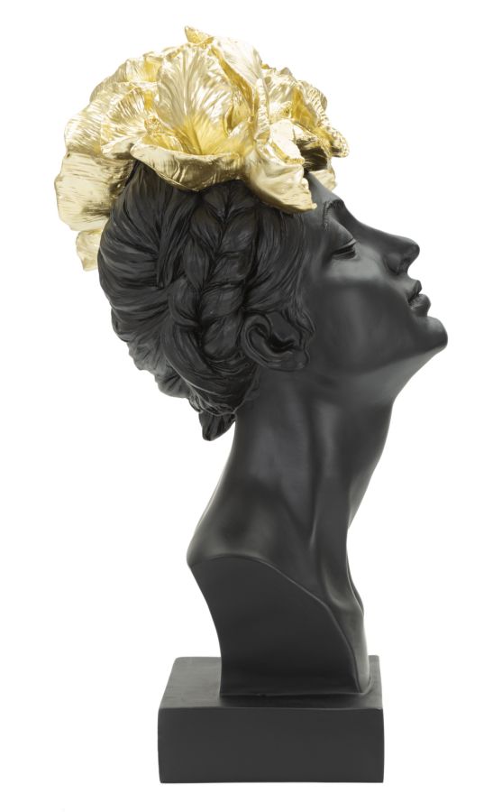 Büste Frau mit Schmetterlingen Schwarz-Gold – Dekofigur aus Polyresin für Wohnraum und Wintergarten H 36,5 cm