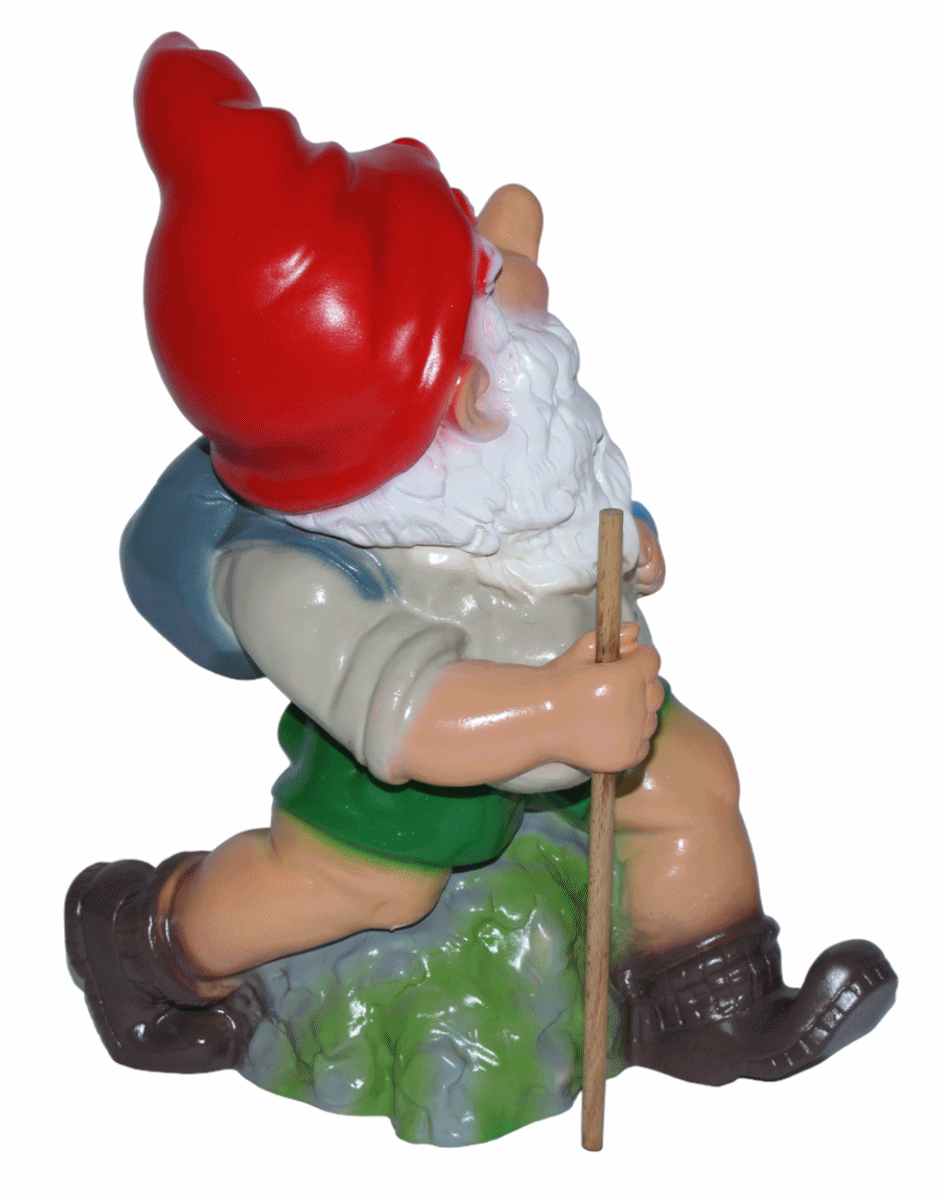 Gartenzwerg Deko Garten Figur Zwerg Wanderer mit Sack und Stock stehend aus Kunststoff H 33 cm
