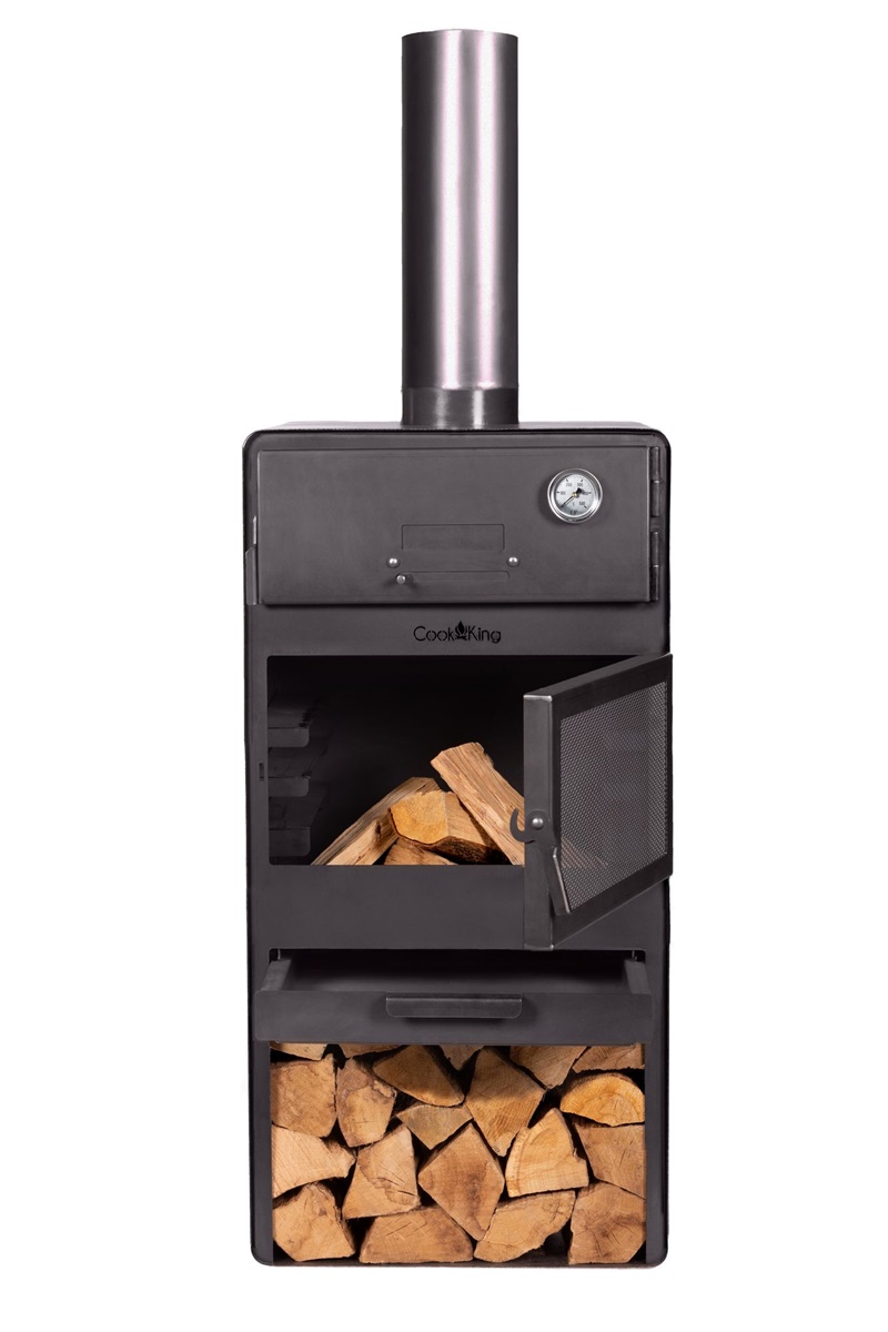 Gartenkamin "Vento" Pizza-Gartenofen H 150 cm zum Grillen Heizen mit Backfach und Kaminregal