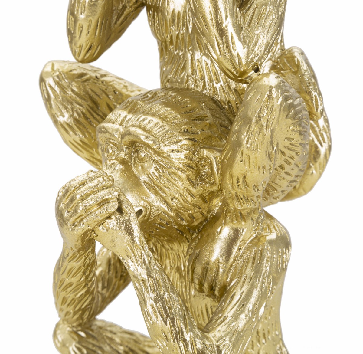 Dekofigur Drei Affen aufeinandersitzend Tierfigur in goldener Optik Fell fein strukturiert H 30 cm