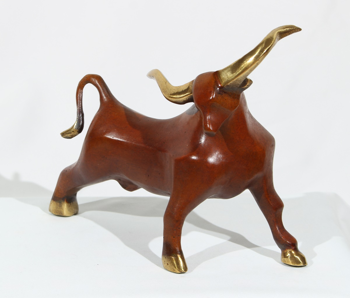 Bronzefigur Bronzeskulptur Bronze Moderner Stier Angriff H 17 cm Dekofigur Abstrakte Skulptur