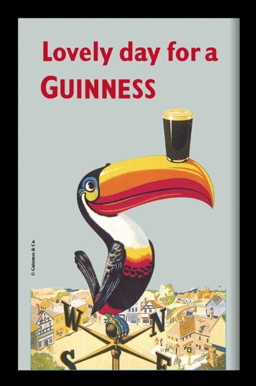 Set: 2 Spiegelbilder Guinness Bier Pelikan 30x20 cm Bar Deko Wandbilder Hinterglasdruck mit Rahmen