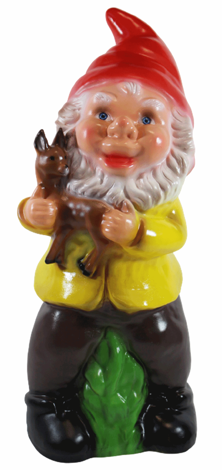 Gartenzwerg Deko Garten Figur Zwerg sitzend mit Bambi in den Armen auf Gras aus Kunststoff H 45 cm